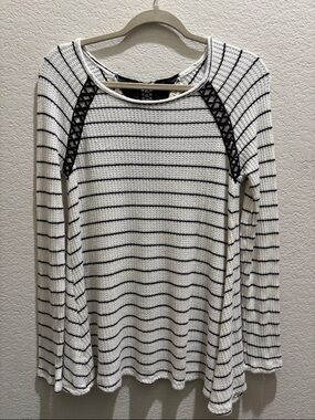 live and let live White and Black Striped Long Sleeve Top